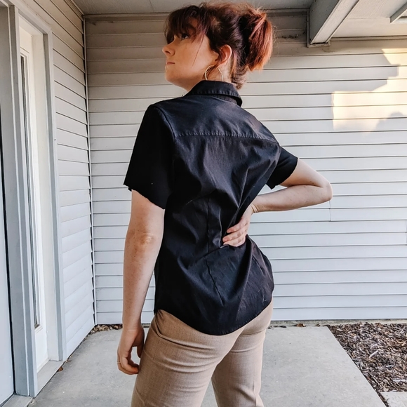 Black Button Up Raw Edge Top - Picture 5 of 8